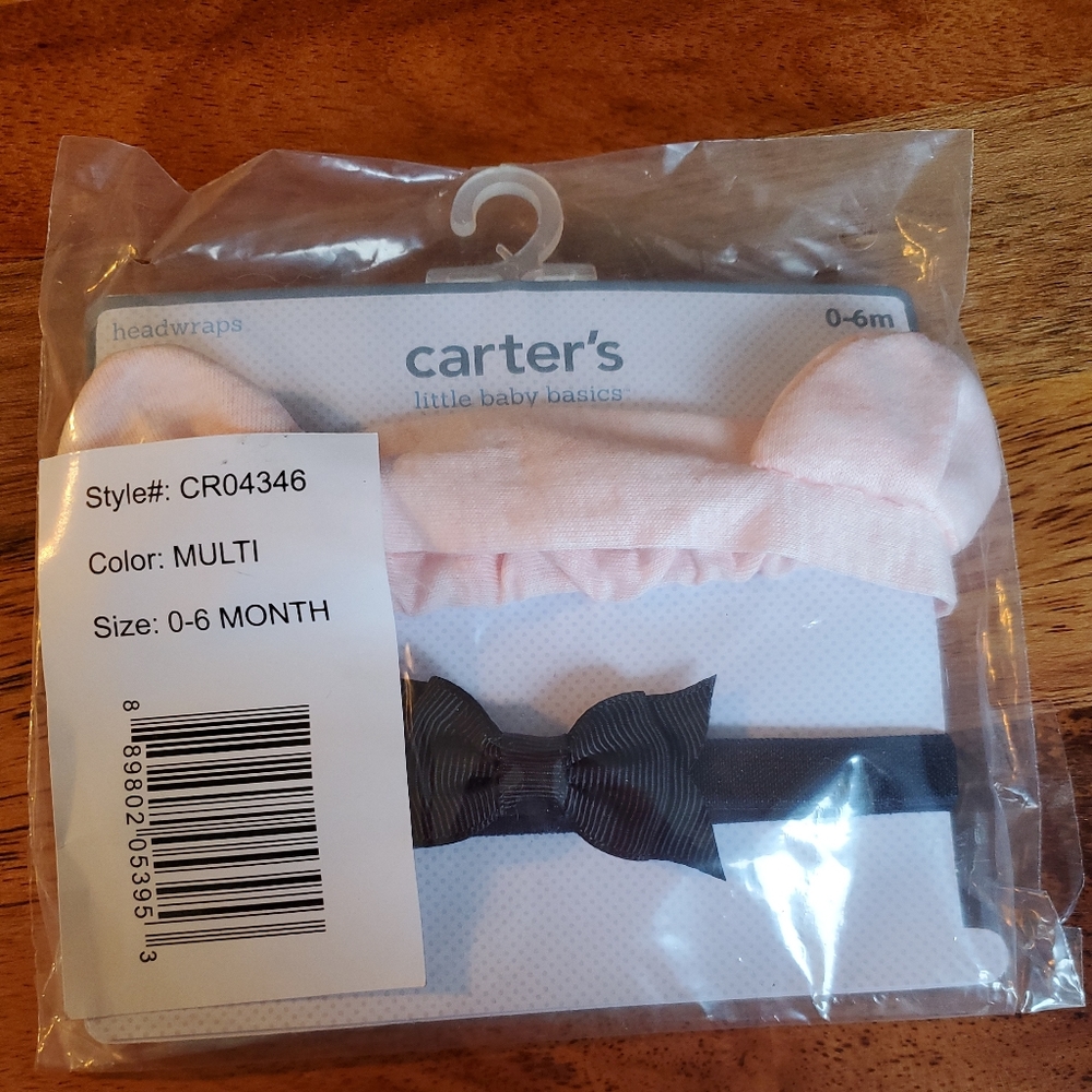 Carter's baby headband headwrap pink bear black bow 0-6 mo
